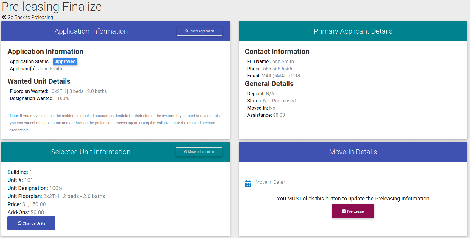Final Step for preleasing an application